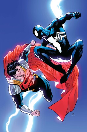 [DC MARVEL SUPERMAN SPIDER-MAN #1 (ONE SHOT) CVR R DANIEL SAMPERE SUPER-BOY PRIME & SPIDER-MAN BLACK CARD STOCK VAR]