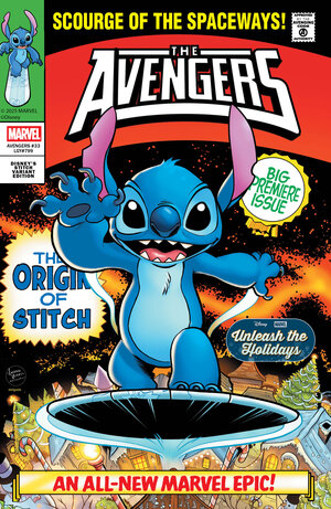 [AVENGERS #33 CVR E LUCIANO VECCHIO DISNEY STITCH UNLEASH THE HOLIDAYS VARIANT]