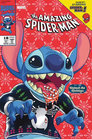 [AMAZING SPIDER-MAN #18 CVR E BEN SU DISNEY STITCH UNLEASH THE HOLIDAYS VARIANT]